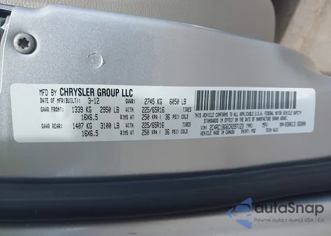 2012 Chrysler Town & Country Touring из США, поврежденный, VIN 2C4RC1BG6CR297123